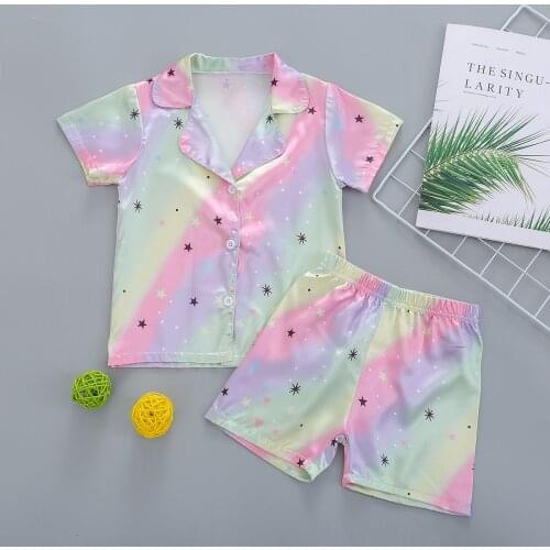 Cute Summer 2pcs Kids Toddler Sleep Wear Boys Girls Clothes Star Tie-dye Short Sleeve Tops Shorts Sets