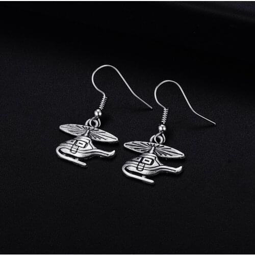 Trendy Vintage Helicopter Shape Dangle Antique Silver Plated Earrings for Women Girl Retro Drop Earrings Cute Earring Jewelry