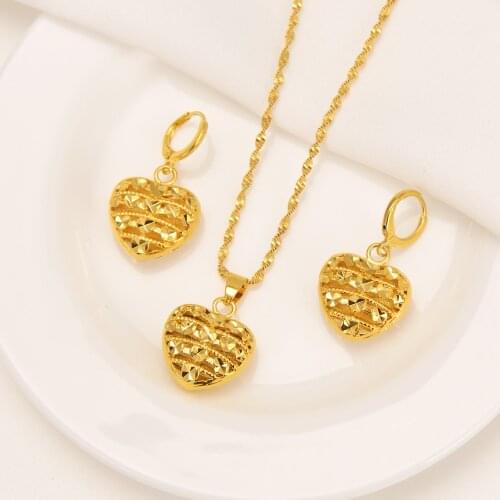Gold Dubai india Fashion Jewelry Sets Necklace heart Shape Pendant Earrings Jewelry Bridal Wedding Jewelry Party Gifts