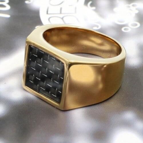 Mens Charcoal Fiber Ring Fashion Stainless Steel Ring Factory Free Shipping