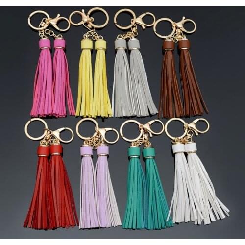 New Fashion Tassel Key Chains Women Cute Tassel Keychain Bag Accessory PU Leather Tassels Car Key Ring Fringe Jewelry Keychains