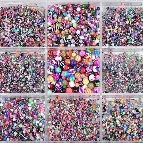110Pcs Mixed Acrylic Spike/Ball Navel Eyebrow Lip Tongue Ring Nose Rings Studs Belly Piercing Barbell Body Jewelry Wholesale