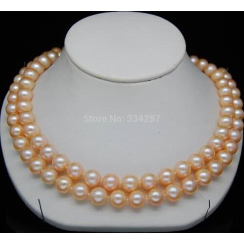Natural 8-9mm AAA freshwater pink pearl necklaces 35"Long