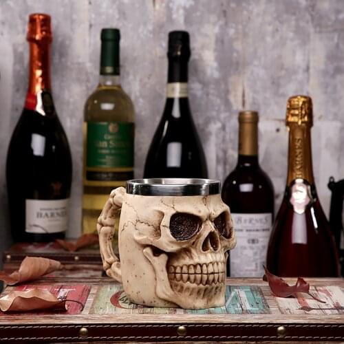 Personalized Skull mug Double Wall Coffee cup Creative Stainless Steel Knight Tankard Dragon Drinking Tea Cup Christmas gift