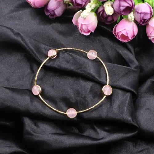 Lovely Pink Beaded Bracelet for Women Girl Unique Handmade Ornament Natural Stone Jades Bangle Bracelets Wrist Jewelry 7.5" B318