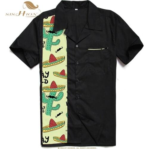 SISHION Summer Mens 50s Male Clothing ST110 Rockabilly Style Casual Cotton Blouse Mens Fifties Bowling Shirts Short Sleeve