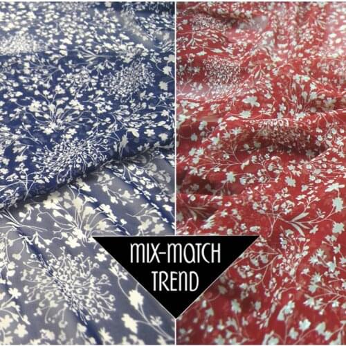 LEO&LIN Large and Wide Navy Blue Red Silk Georgette Chiffon Silk Clothing Fabric DIY Patchs Sewing
