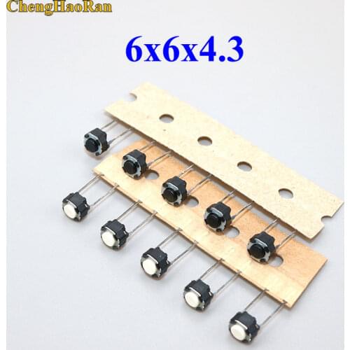 ChengHaoRan 10pcs 6*6*4.3mm 2pin Tactile Tact Push Button Switch 6x6x4.3mm 2p Vertical Round Micro Switch white black