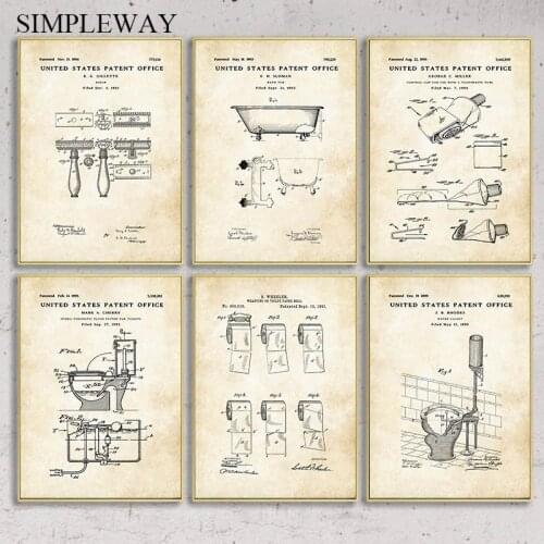 Industrial style Toothpaste Toilet Paper Patent Poster Vintage Canvas Print Wall Art Picture Painting Modern Bathroom Decoration