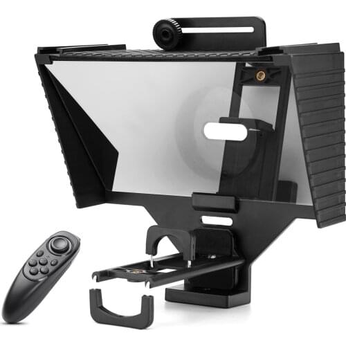 Universal Teleprompter Prompter with Remote Control Lens Adapter Ring Compatible with Phone Tablet Camera for Live Stream Video