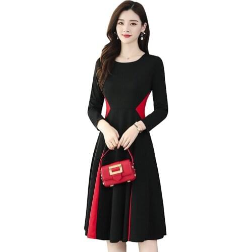 Oversized Spring Autumn Dress Women New Color Matching Long-sleeved Office Dress Plus Size 5XL Ladies Party Dress Vestidos Y329