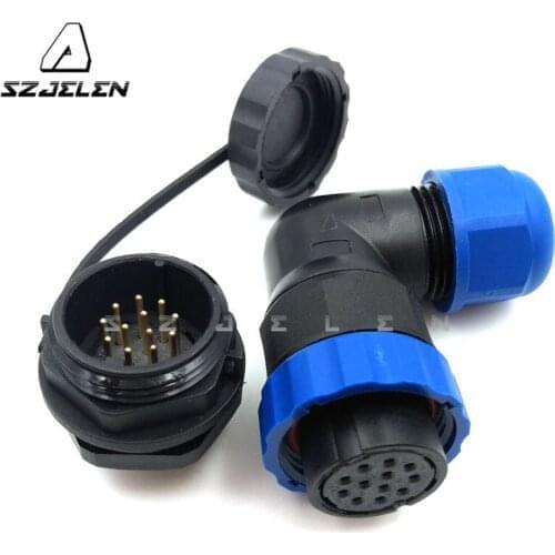SD20TP-ZM , 12 pins 90 degree elbow waterproof connector, 20mm Panel mounting power cable plug and socket ,LED connector