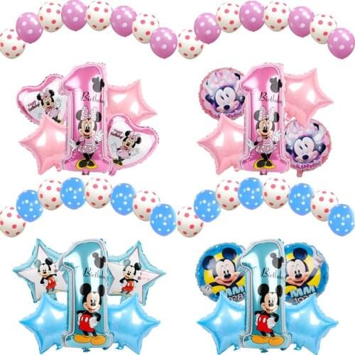 Mickey Minnie Number Ballon Baby Shower 1st Birthday Party Foil Balloons Cartoon Minnie Mouse Party Supplies Helium Lovely Toys