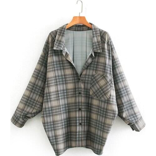 High quality ladies new plaid print shirt plus size shirt loose casual student wear blouse