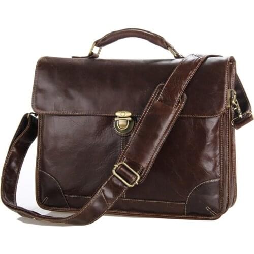 High Quality Vintage Chocolate Men Real Genuine Leather Briefcase Cowhide Portfolio Handbag Men Messenger Bags #M7091