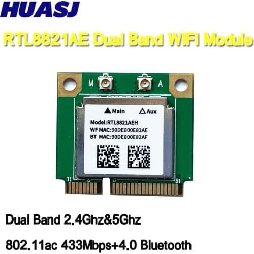HUASJ RTL8821AE 802.11AC Wifi Adapter 2.4G/5GHz 433M+BT4.0 Mini PCi-E Wireless Wlan Card