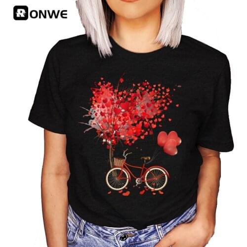 Bicycle Heart Tree Women Black T Shirt Girl Harajuku Korean Style Graphic Tops 2021 Kawaii Female T-shirt,Drop Ship