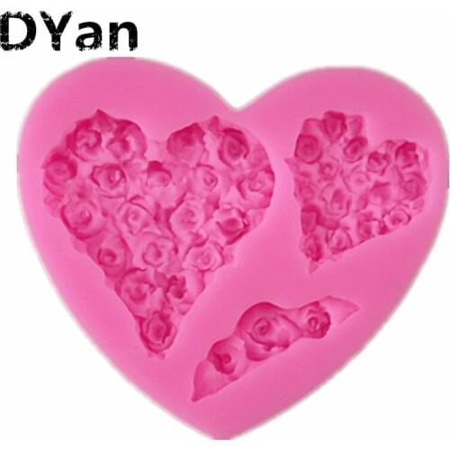 DIY Love Heart-Shaped Rose Cake Baking Decoration Mold Chocolate Mold Fondant Silicone Mold A1603