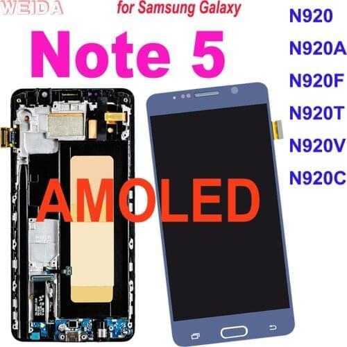 Super AMOLED LCD for Samsung Galaxy Note 5 Note5 N920 N920A LCD Display Touch Screen Digitizer Assembly Replacement with Frame