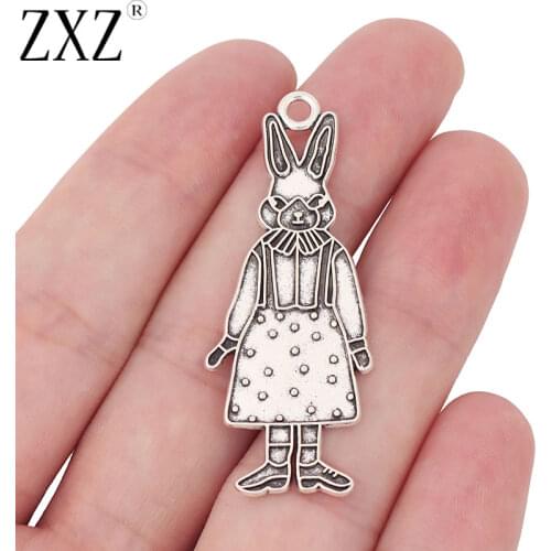 ZXZ 10pcs Tibetan Silver Cute Rabbit Charms Pendants for Necklace Jewelry Making Findings 50x20mm