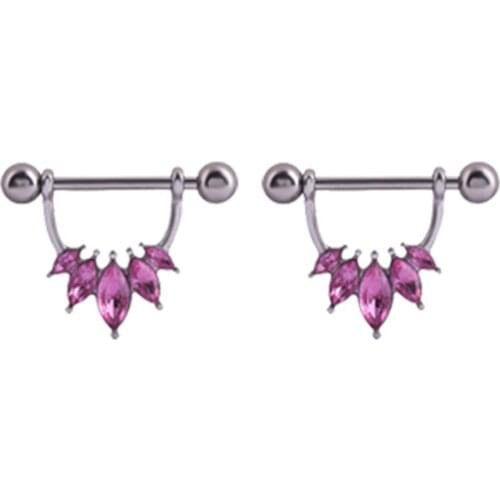 1 Pair Half Circle Pink Crystal Flower Nipple Ring Mamilo Nipple Piercing