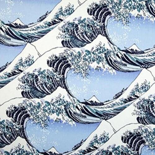 50x140cm Beautiful Ocean Wave Printed Cotton Spandex Fabric For DIY Sewing Home Decoration