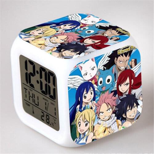 FAIRY TAIL Digital Alarm Clock Action figure Glowing Clock LED Colorful Glowing Digital Alarm Clock LED Toys Girls Children Gift
