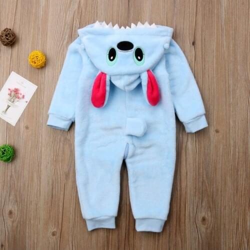 Citgeett Winter Warm Blue Zipper Cartoon Cute Romper Newborn Kids Baby Boys Hooded Autumn Jumpsuit Outfits