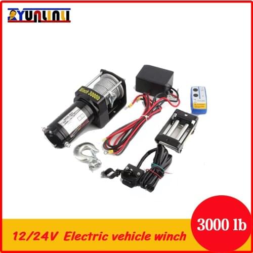 YUNLINLI 3000lb 12/24V Electric Winch Wireless Control IP Grade Waterproof Car Winch for ATV SUV Boat Truck Trailer Off Road Car