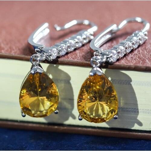 Elegant Yellow Crystal Zircon Earrings Fashion Jewelry Classic Girl Dangle Earrings for Women Wedding Earrings Wholesale K570