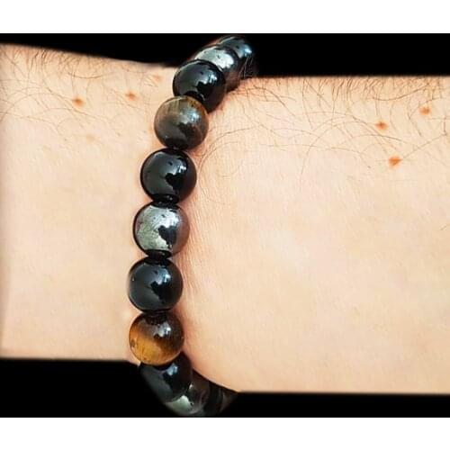 FLTMRH Men Bracelets Bangle Natural Stone Bracelets For Women Tiger Eye & Hematite & Black Obsidian Natural Stone Bracel
