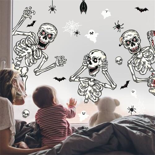 Halloween Window Stickers Glass Door Cute Skull Spider Bat Horror Ghost Party Diy Decoration Scary Decos Props Wall Sticker