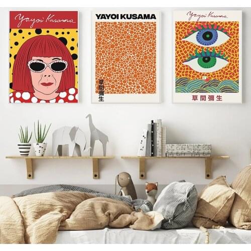 Yayoi Kusama Art Exhibition Poster Japanese Style Vintage Eyes Print Canvas Picture Ocean Abstract Dot Office Bedroom Wall Decor
