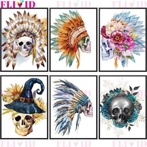 Indian Skeleton Colorful Flower Nordic Poster Witchcraft Wall Pictures For Living Room Wall Art Canvas Painting Decor Unframed