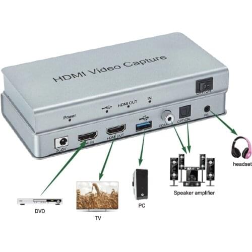 HDMI Video Capture Card USB 3.0 Tarjeta De Video Recorder Box 1080P 60Hz Capture HD Video Audio Coaxial Fiber Digital Converter