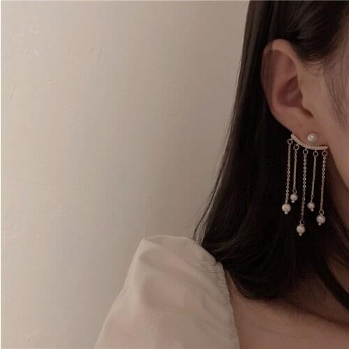 Korea Temperament Super Fairy Pearl Tassel Earrings for Women Girls Simple and Elegant Design Jewelry Accessories