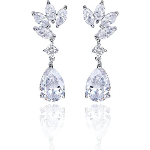 Cubic Zircon CZ Wedding Dangle Earring for Bridal Women Girl Prom Jewelry with 925 Silver Pin CE10063