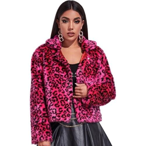New Luxury Faux Fur Coat Leopard Print Winter Jacket Turn Down Collar Slim Womens Outerwear Casaco Feminino Ropa Invierno Mujer