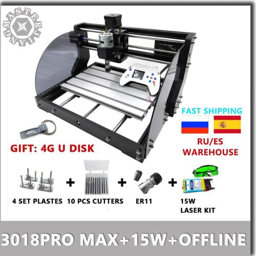 CNC 3018 Pro MAX Laser Engraver Wood Router Machine + Offline Controller + 15W Laser Module GRBL ER11 DIY Engraving Machine
