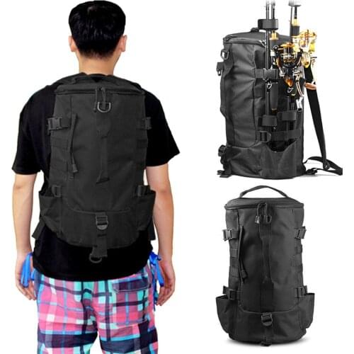 Multi-functional Large Capacity Fishing Backpack Outdoor Travel Camping Fishing Rod Reel Tackle Bag Shoulder Bag Luggage Bag