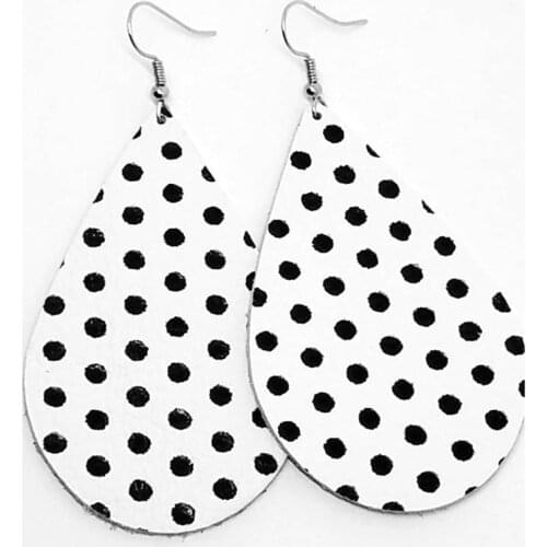 NEW ! new !Leather Earrings white with black polka dots handmade by Hammered Love Letters Bulk