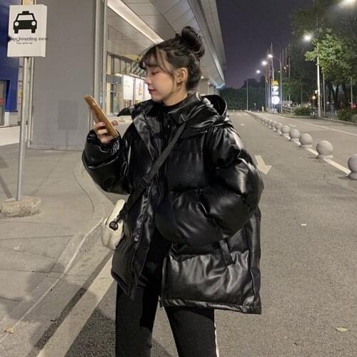 2020 New Style Very Fairy Black PU Leather Quilted Cotton Cloth Cotton-Padded Clothes the new Womens winter Coat Loose