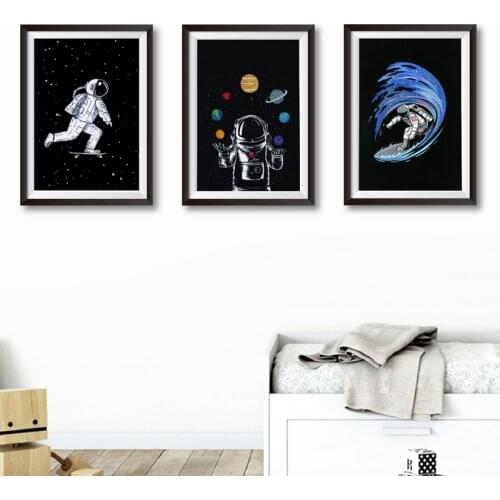 Space Astronaut Boys Wall Art Canvas Painting Outer Space Galaxy Spaceman Posters and Prints Wall Pictures Kids Room Decor