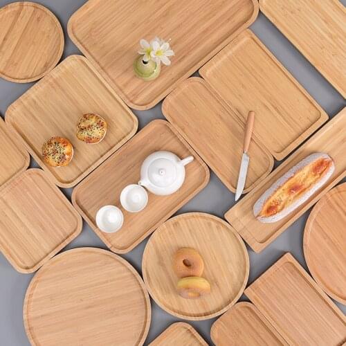 Fruit Dessert Dinner Plant Storage Multi-function Wood Bamboo Tray Tea Cup Saucer Pallet Decoration Sushi Rectangular Plate 1PC