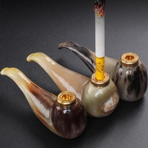 1pcs Portable Natural horns Smoking Pipe-Durable Classical Cigar Pipe Cleaning type Filter pipe For cigarettes