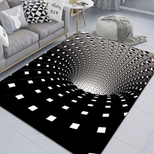 Luxury White Black 3D Printing Carpets for Living Room Bedroom Area Rugs Geometric Illusion pattern Rug Alfombra Home Office Mat