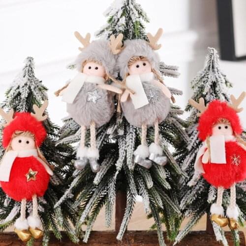Christmas Cartoon Plush Doll Ski Girl Boy Xmas Ornaments Gift Elf Tree Hanging Pendant Kids Toy New Year For Home Decoration