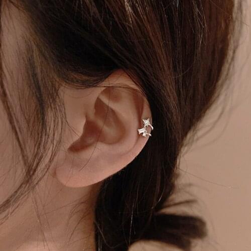 Korea Type Crystal Star Blossom Flower Clip on Earrings Without Piercing for Women Girls Party Silver Color No Hole Ear Clip