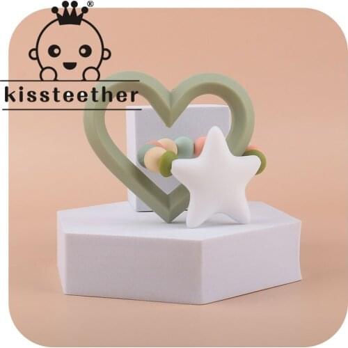 Kissteether Love Heart Star BPA Free Silicone Pacifier Teething Toy Baby Nursing Bracelet Baby Molar Teether Bracelet Bath Gift