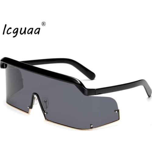 Oversized Square Sunglasses Women 2019 Luxury Brand Polarized Flat Top Black Clear Lens One Piece Men Gafas Shade Mirror UV400